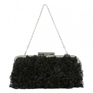 Evening Bag - 12 PCS -  Ruffled - Black - BG-7447BK